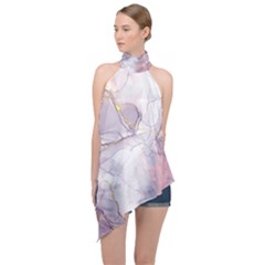 Liquid Marble Halter Asymmetric Satin Top by BlackRoseStore