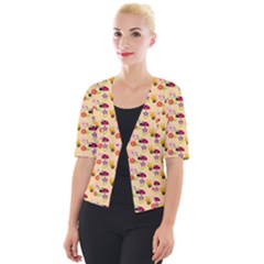 Colorful Ladybug Bess And Flowers Pattern Cropped Button Cardigan