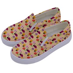 Colorful Ladybug Bess And Flowers Pattern Kids  Canvas Slip Ons by GardenOfOphir