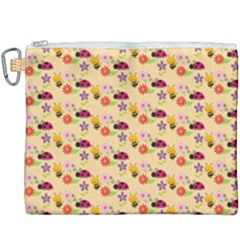 Colorful Ladybug Bess And Flowers Pattern Canvas Cosmetic Bag (xxxl) by GardenOfOphir