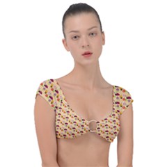 Colorful Ladybug Bess And Flowers Pattern Cap Sleeve Ring Bikini Top