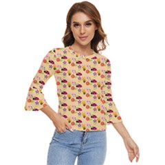 Colorful Ladybug Bess And Flowers Pattern Bell Sleeve Top