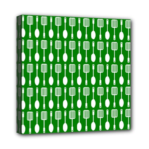 Green And White Kitchen Utensils Pattern Mini Canvas 8  X 8  (stretched) by GardenOfOphir