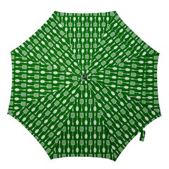 Green And White Kitchen Utensils Pattern Hook Handle Umbrellas (medium) by GardenOfOphir