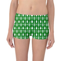 Green And White Kitchen Utensils Pattern Boyleg Bikini Bottoms by GardenOfOphir