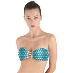 Teal And White Spatula Spoon Pattern Twist Bandeau Bikini Top by GardenOfOphir