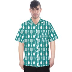 Teal And White Spatula Spoon Pattern Men s Hawaii Shirt