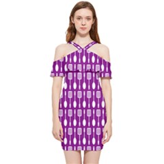 Magenta Spatula Spoon Pattern Shoulder Frill Bodycon Summer Dress by GardenOfOphir