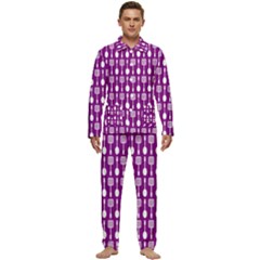 Magenta Spatula Spoon Pattern Men s Long Sleeve Velvet Pocket Pajamas Set by GardenOfOphir