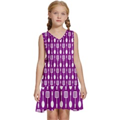 Magenta Spatula Spoon Pattern Kids  Sleeveless Tiered Mini Dress by GardenOfOphir