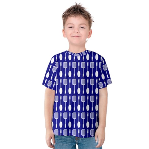 Indigo Spatula Spoon Pattern Kids  Cotton Tee by GardenOfOphir