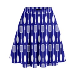 Indigo Spatula Spoon Pattern High Waist Skirt by GardenOfOphir