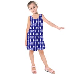 Indigo Spatula Spoon Pattern Kids  Sleeveless Dress