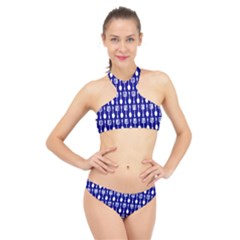 Indigo Spatula Spoon Pattern High Neck Bikini Set by GardenOfOphir