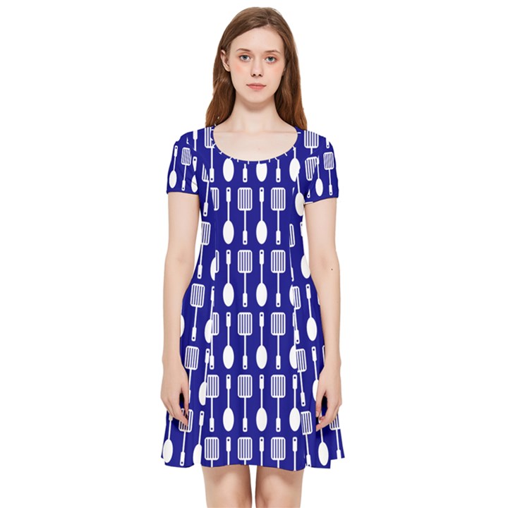 Indigo Spatula Spoon Pattern Inside Out Cap Sleeve Dress