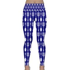 Indigo Spatula Spoon Pattern Lightweight Velour Classic Yoga Leggings by GardenOfOphir