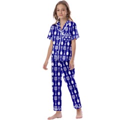 Indigo Spatula Spoon Pattern Kids  Satin Short Sleeve Pajamas Set by GardenOfOphir