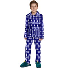 Indigo Spatula Spoon Pattern Kids  Long Sleeve Velvet Pajamas Set by GardenOfOphir