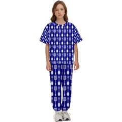 Indigo Spatula Spoon Pattern Kids  Tee And Pants Sports Set by GardenOfOphir