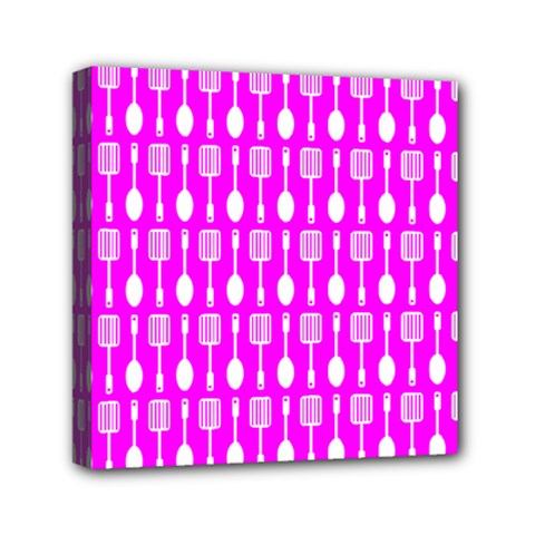 Purple Spatula Spoon Pattern Mini Canvas 6  x 6  (Stretched)