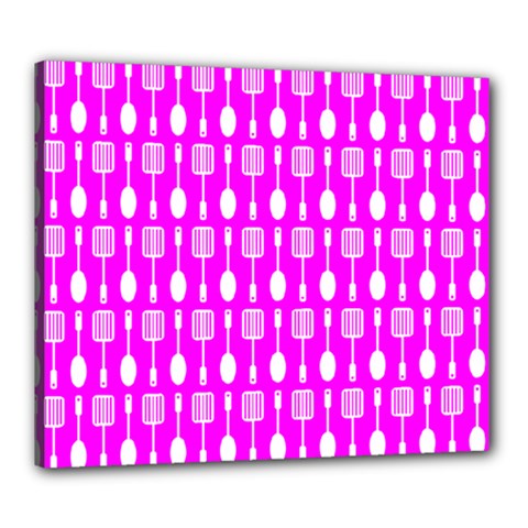 Purple Spatula Spoon Pattern Canvas 24  X 20  (stretched) by GardenOfOphir