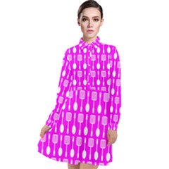 Purple Spatula Spoon Pattern Long Sleeve Chiffon Shirt Dress