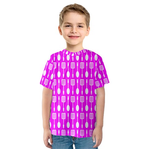 Purple Spatula Spoon Pattern Kids  Sport Mesh Tee by GardenOfOphir