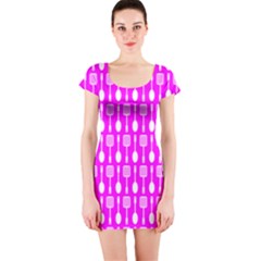 Purple Spatula Spoon Pattern Short Sleeve Bodycon Dress