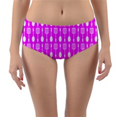 Purple Spatula Spoon Pattern Reversible Mid-Waist Bikini Bottoms