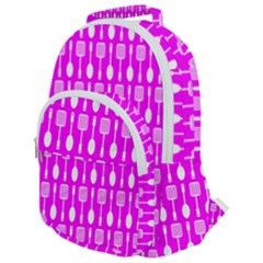 Purple Spatula Spoon Pattern Rounded Multi Pocket Backpack
