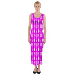 Purple Spatula Spoon Pattern Fitted Maxi Dress