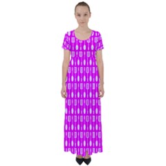 Purple Spatula Spoon Pattern High Waist Short Sleeve Maxi Dress