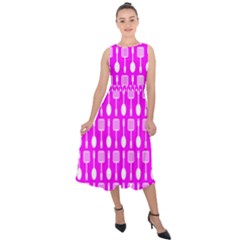 Purple Spatula Spoon Pattern Midi Tie-Back Chiffon Dress