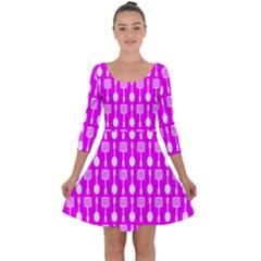 Purple Spatula Spoon Pattern Quarter Sleeve Skater Dress