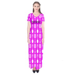 Purple Spatula Spoon Pattern Short Sleeve Maxi Dress