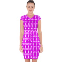 Purple Spatula Spoon Pattern Capsleeve Drawstring Dress 