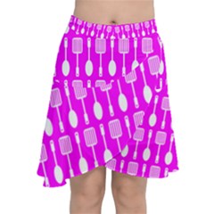 Purple Spatula Spoon Pattern Chiffon Wrap Front Skirt