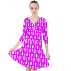 Purple Spatula Spoon Pattern Quarter Sleeve Front Wrap Dress