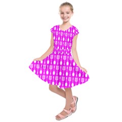 Purple Spatula Spoon Pattern Kids  Short Sleeve Dress