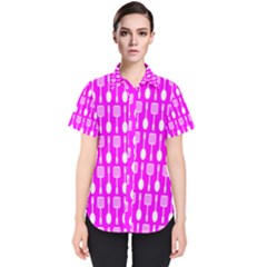 Purple Spatula Spoon Pattern Women s Short Sleeve Shirt