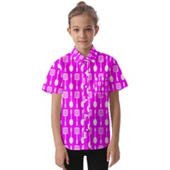 Purple Spatula Spoon Pattern Kids  Short Sleeve Shirt