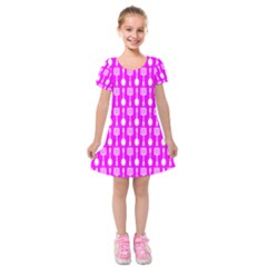 Purple Spatula Spoon Pattern Kids  Short Sleeve Velvet Dress
