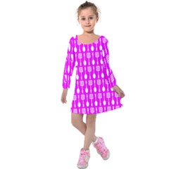 Purple Spatula Spoon Pattern Kids  Long Sleeve Velvet Dress