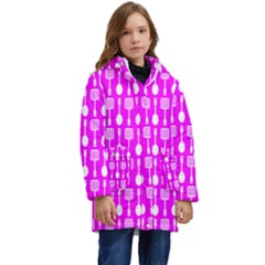 Purple Spatula Spoon Pattern Kid s Hooded Longline Puffer Jacket