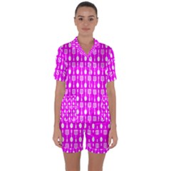 Purple Spatula Spoon Pattern Satin Short Sleeve Pajamas Set