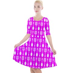 Purple Spatula Spoon Pattern Quarter Sleeve A-Line Dress
