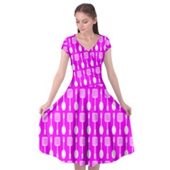 Purple Spatula Spoon Pattern Cap Sleeve Wrap Front Dress