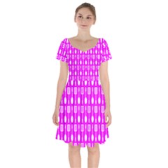 Purple Spatula Spoon Pattern Short Sleeve Bardot Dress