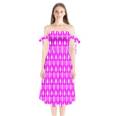 Purple Spatula Spoon Pattern Shoulder Tie Bardot Midi Dress