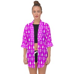 Purple Spatula Spoon Pattern Open Front Chiffon Kimono